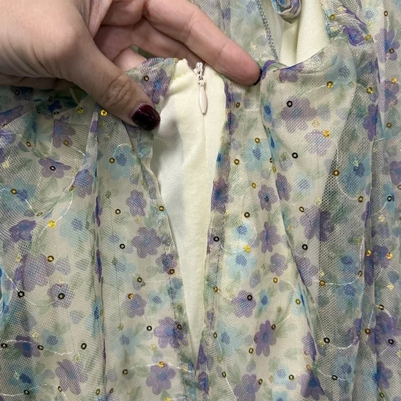 Lucy in the Sky Mesh Sequin Floral Babydoll Dress - Picture 9 of 13